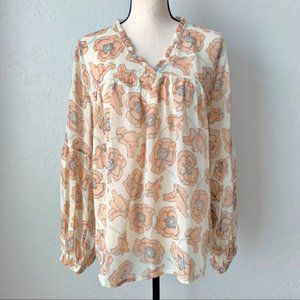 Lucky Brand Poppy Print Peasant Top
